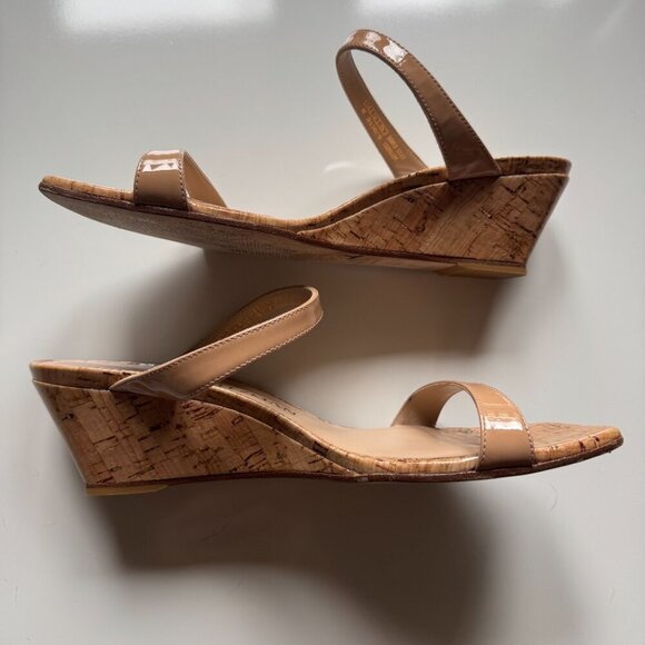 Stuart Weitzman Cork Wedge Slides Beige Nude Size 8 - Picture 2 of 5